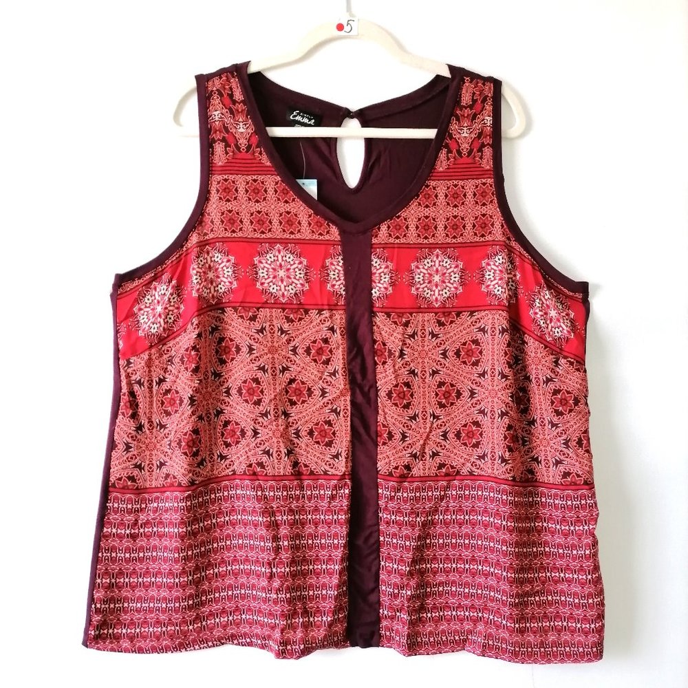 NWT Simply Emma Women Tango Red Floral Swing Cami Tank Top Shirt Plus Size 1X